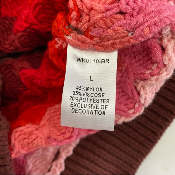 THML Textured Chunky Knit Striped Puffy Crewneck Sweater Red Pink - Picture 14 of 14